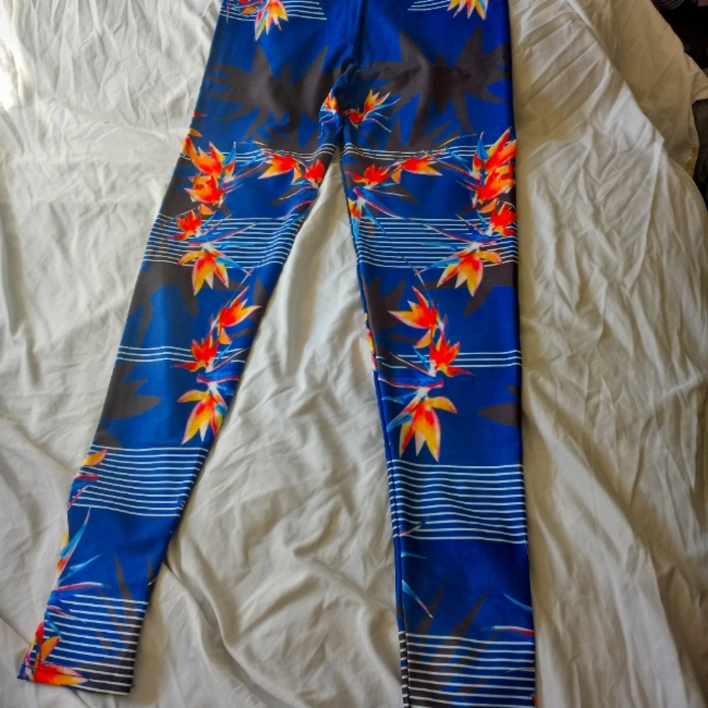 Miracles&Memory blue leggings with flower & stripe